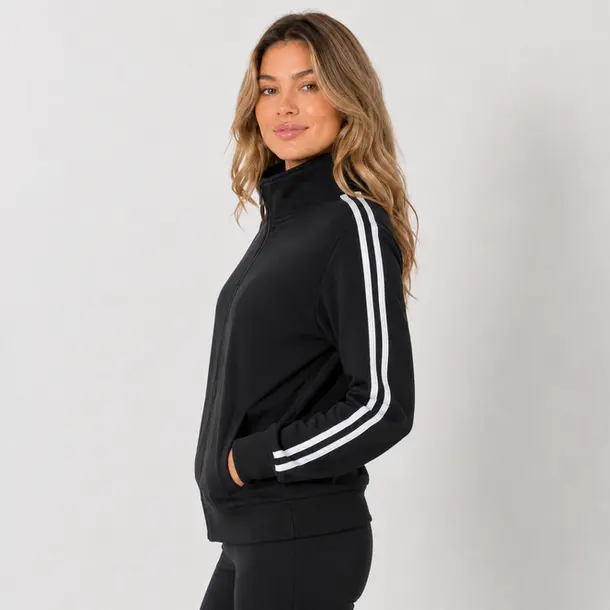 Jaqueta Feminina Moletom com Listras .1002257B Preto