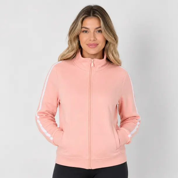 Jaqueta Feminina Moletom com Listras .1002257B Rosa