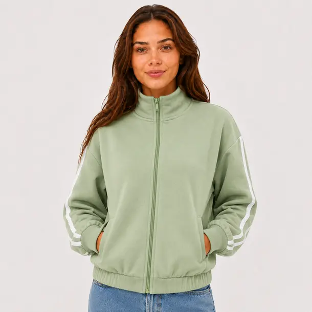 Jaqueta Feminina Moletom com Listras .1002257B Verde