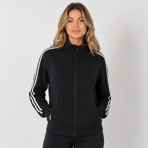 Jaqueta Feminina Moletom com Listras .1002257B Preto