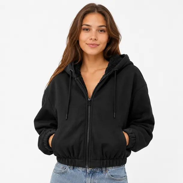 Jaqueta Feminina Moletom Capuz Peluciado .1002273 Preto
