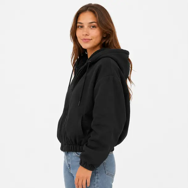 Jaqueta Feminina Moletom Capuz Peluciado .1002273 Preto