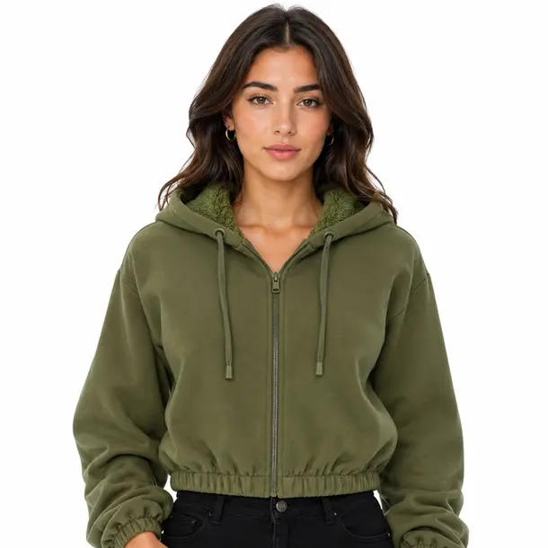 Jaqueta Feminina Moletom Capuz Peluciado .1002273 Verde