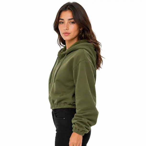 Jaqueta Feminina Moletom Capuz Peluciado .1002273 Verde