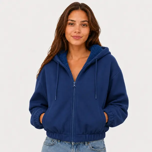 Jaqueta Feminina Moletom Capuz Peluciado .1002273 Azul