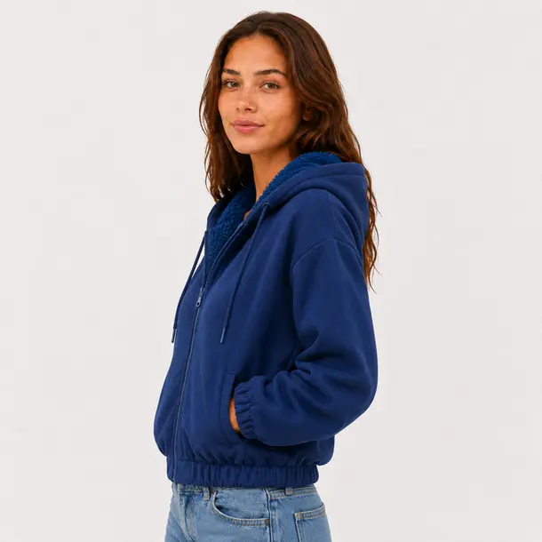 Jaqueta Feminina Moletom Capuz Peluciado .1002273 Azul