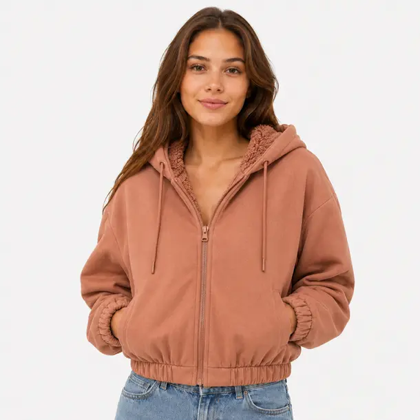 Jaqueta Feminina Moletom Capuz Peluciado .1002273 Caqui