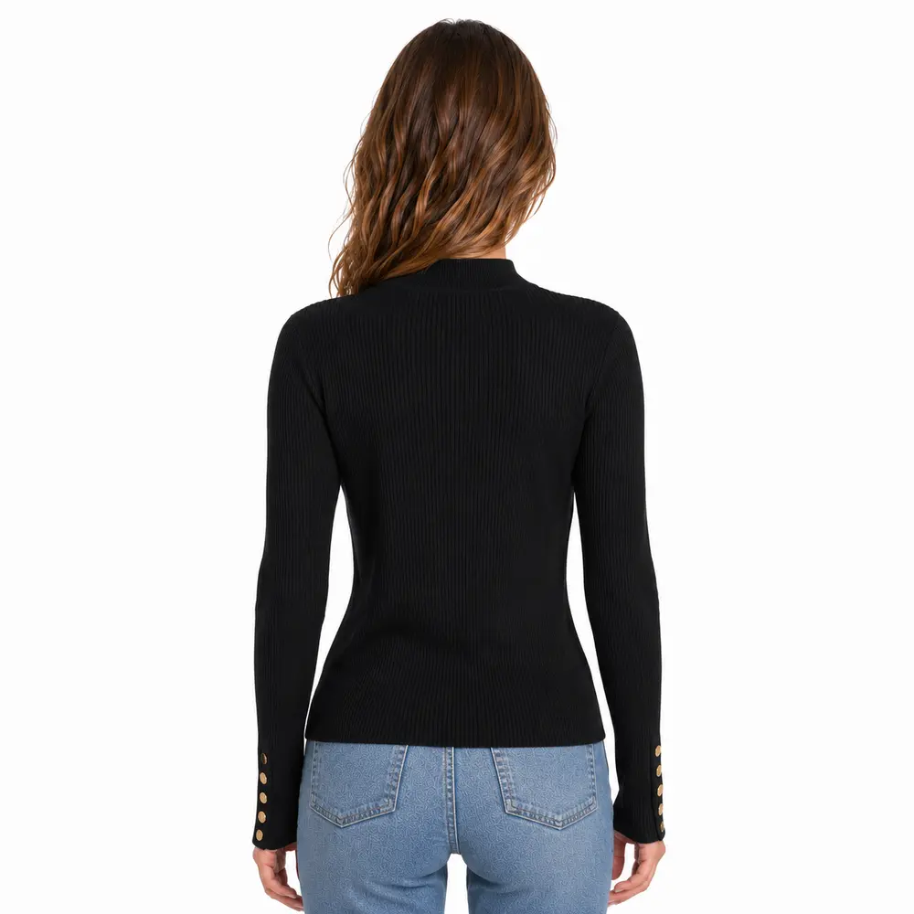 Suéter Feminino Canelado Gola Alta Botões .5822