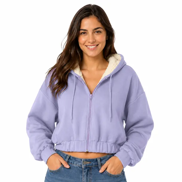 Blusa Feminina Moletom Cropped Capuz .06030122 Lilas