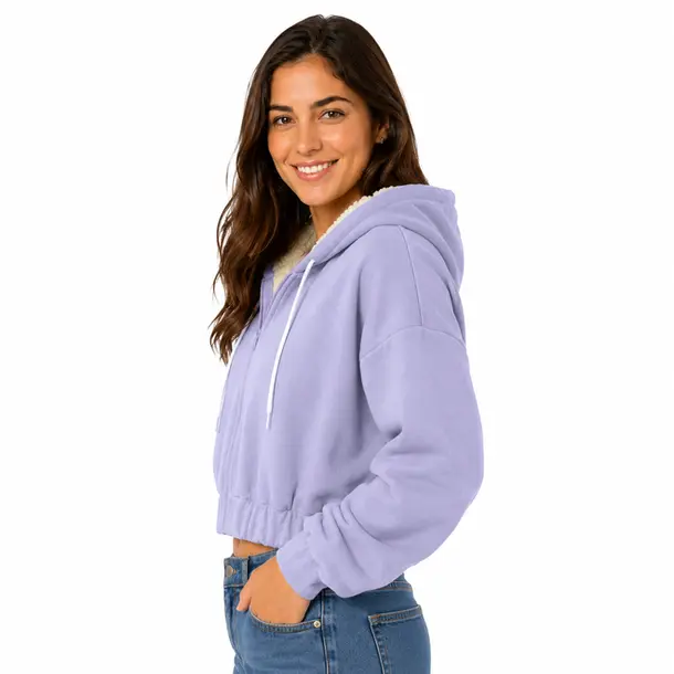Blusa Feminina Moletom Cropped Capuz .06030122 Lilas