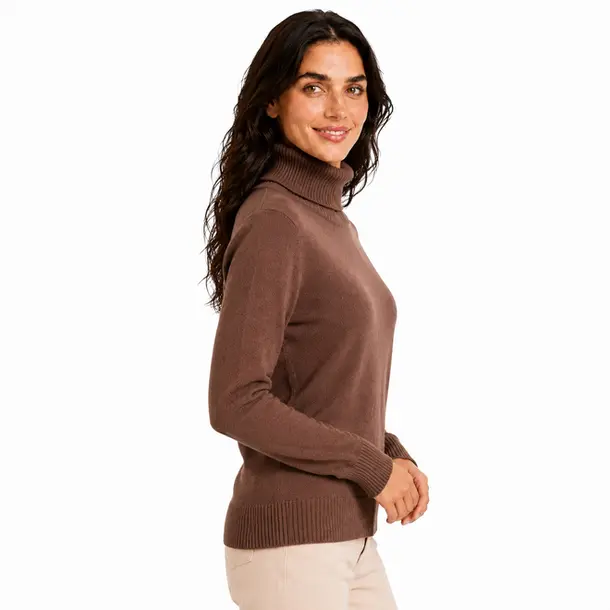 Suéter Feminino Tricot Modal Gola Alta .L945 Marrom