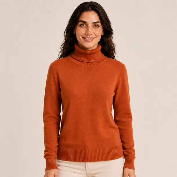 Suéter Feminino Tricot Modal Gola Alta .L945 Terracota