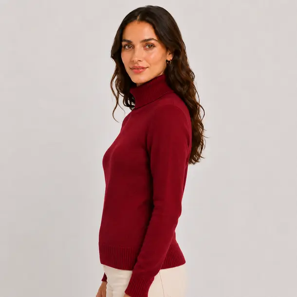Suéter Feminino Tricot Modal Gola Alta .L945 Vermelho