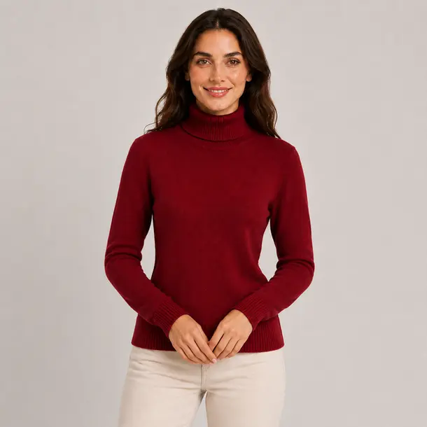 Suéter Feminino Tricot Modal Gola Alta .L945 Vermelho