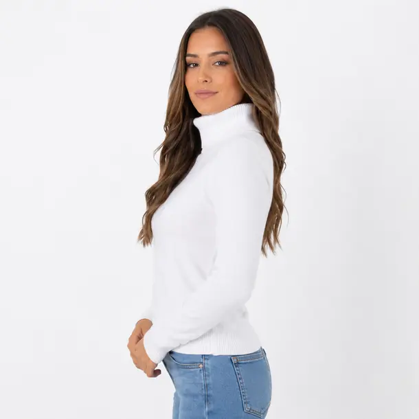 Suéter Feminino Tricot Modal Gola Alta .L945 Branco