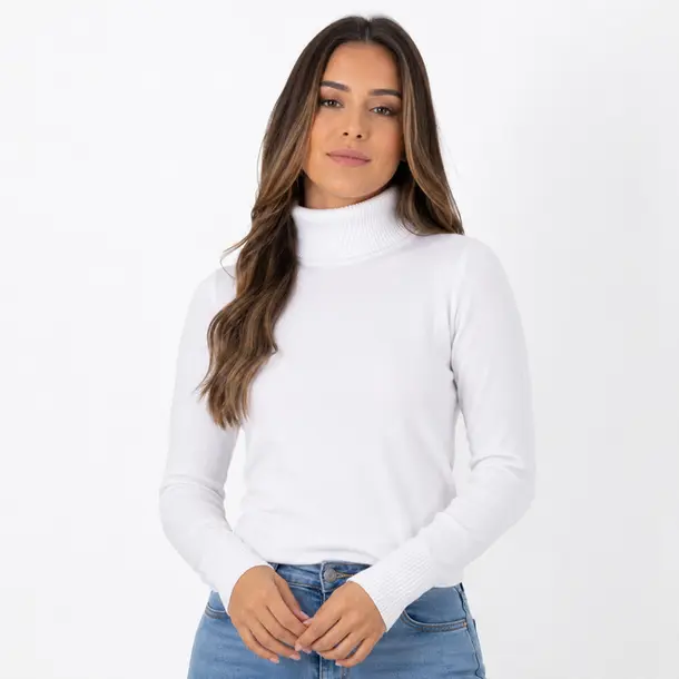 Suéter Feminino Tricot Modal Gola Alta .L945 Branco