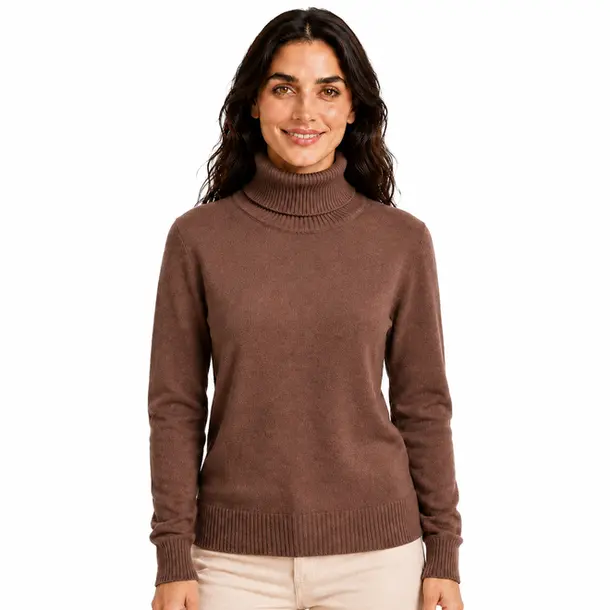 Suéter Feminino Tricot Modal Gola Alta .L945 Marrom