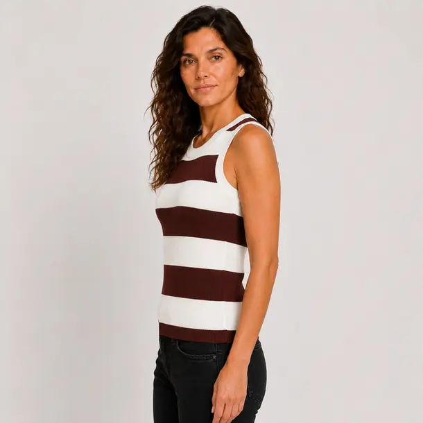 Regata Feminina Tricô Listrada Casual .ZF07 Creme