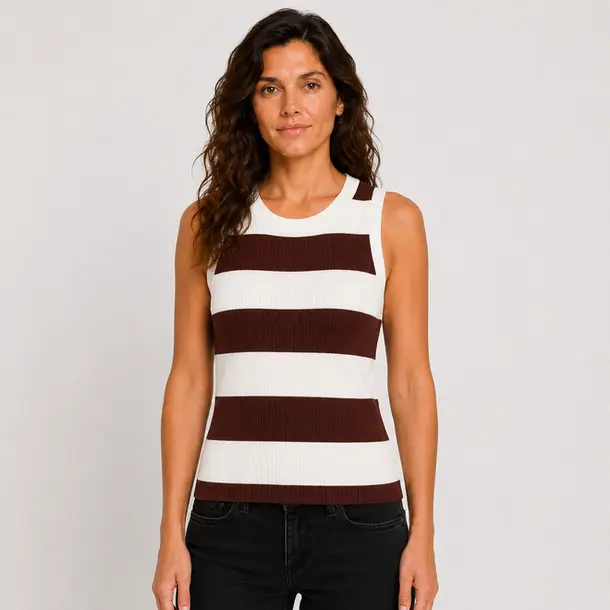 Regata Feminina Tricô Listrada Casual .ZF07 Creme