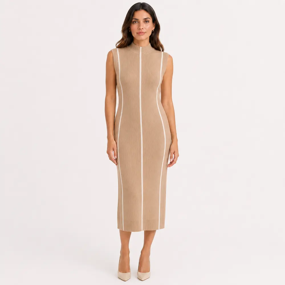 Vestido Feminino Midi Tricot Modal Gola Alta .S1302