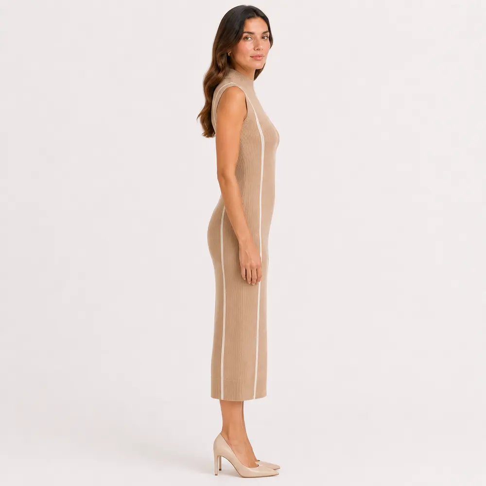 Vestido Feminino Midi Tricot Modal Gola Alta .S1302