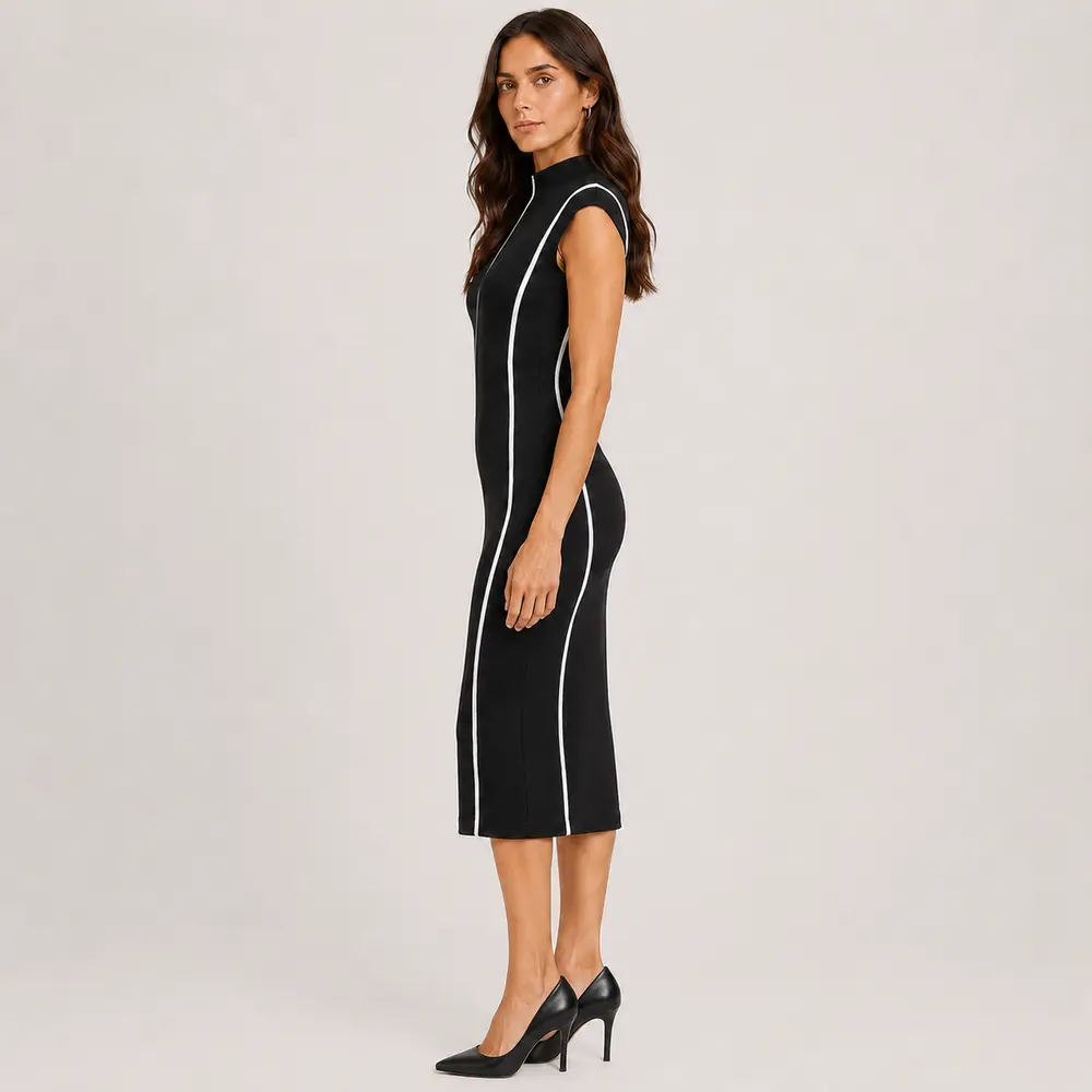 Vestido Feminino Midi Tricot Modal Gola Alta .S1302