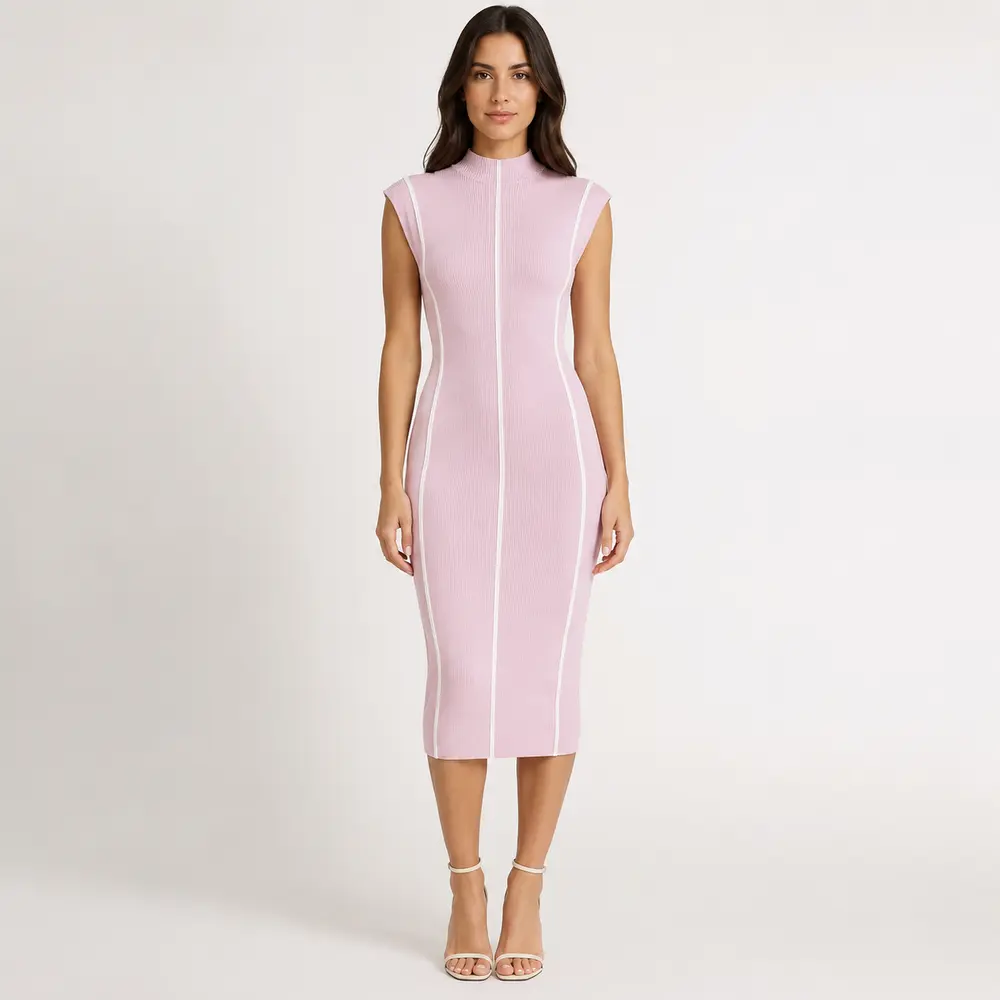 Vestido Feminino Midi Tricot Modal Gola Alta .S1302