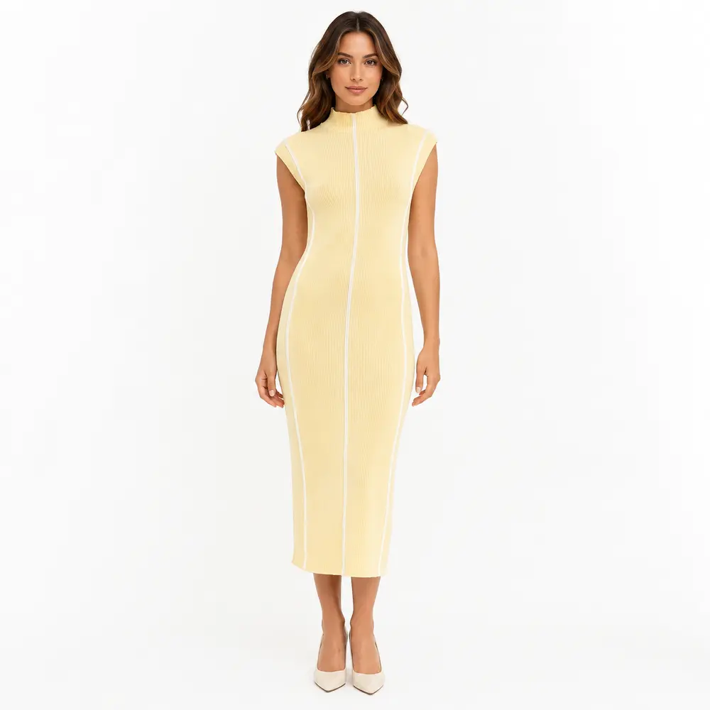 Vestido Feminino Midi Tricot Modal Gola Alta .S1302