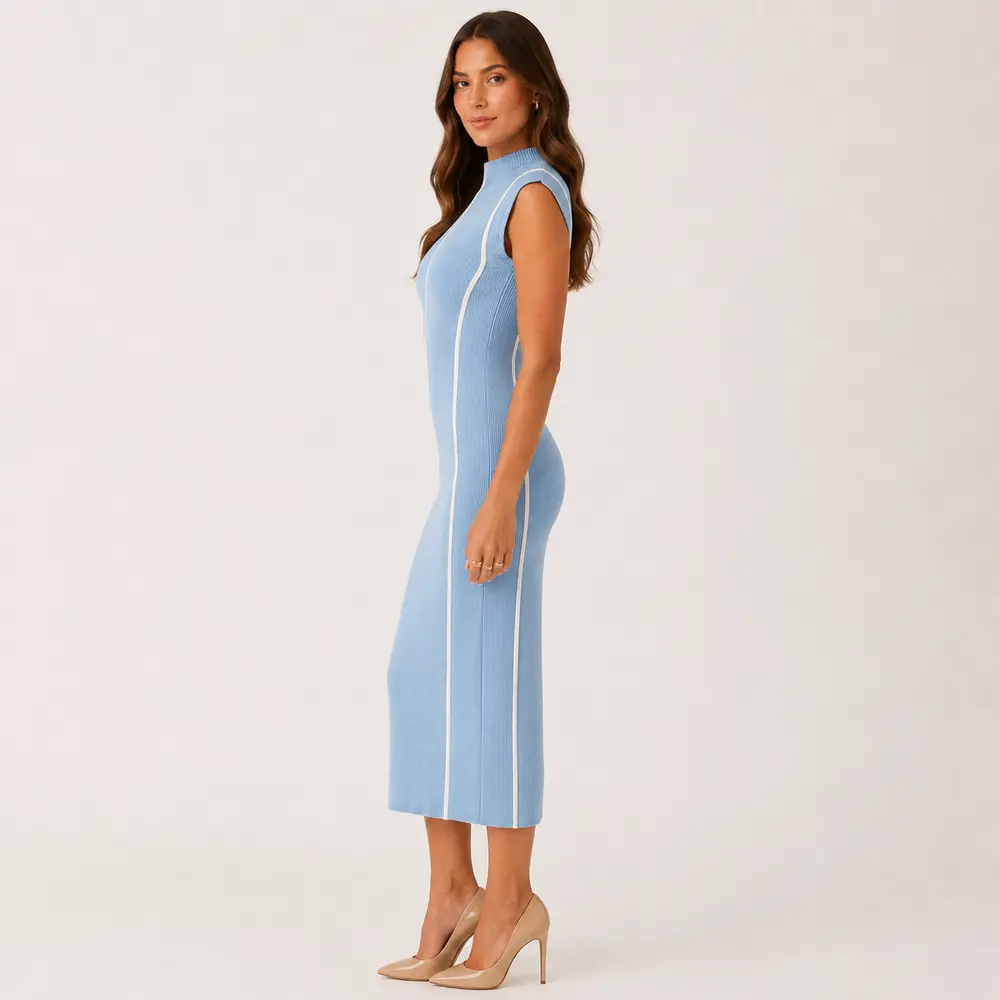 Vestido Feminino Midi Tricot Modal Gola Alta .S1302