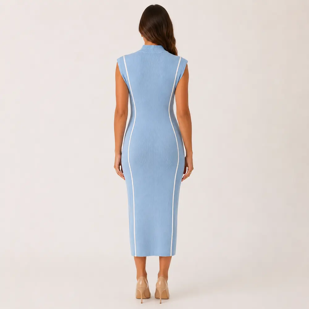 Vestido Feminino Midi Tricot Modal Gola Alta .S1302