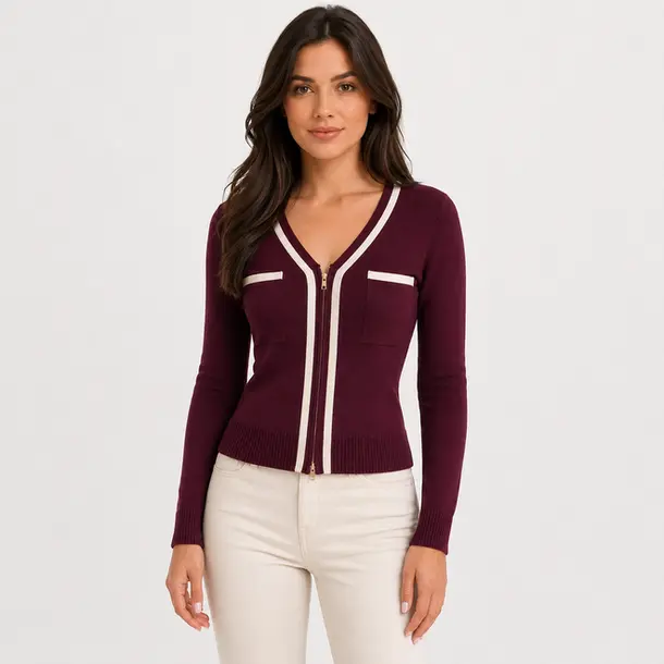 Jaqueta Feminina Tricot Modal Ziper .S1515B Vinho