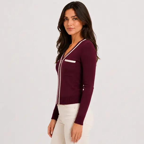 Jaqueta Feminina Tricot Modal Ziper .S1515B Vinho