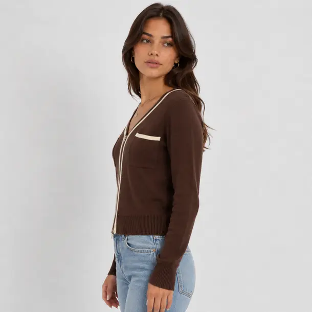 Jaqueta Feminina Tricot Modal Ziper .S1515B Marrom