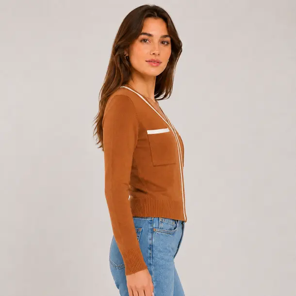 Jaqueta Feminina Tricot Modal Ziper .S1515B Terracota