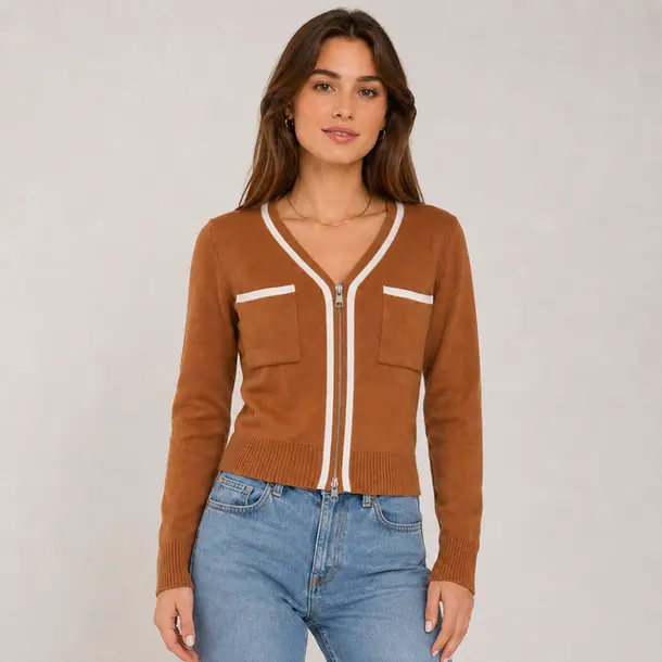 Jaqueta Feminina Tricot Modal Ziper .S1515B Terracota