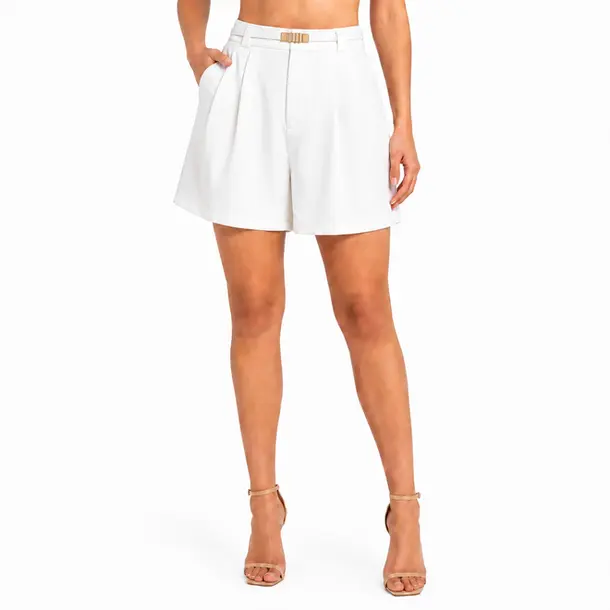 Shorts Feminino Alfaiataria com Cinto .DJ4723 Branco