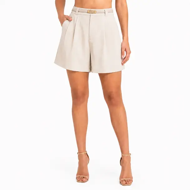 Shorts Feminino Alfaiataria com Cinto .DJ4723 Bege