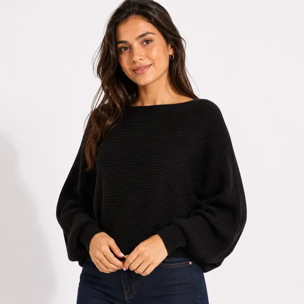 Suéter Feminino Tricô Manga Morcego .L-888B Preto