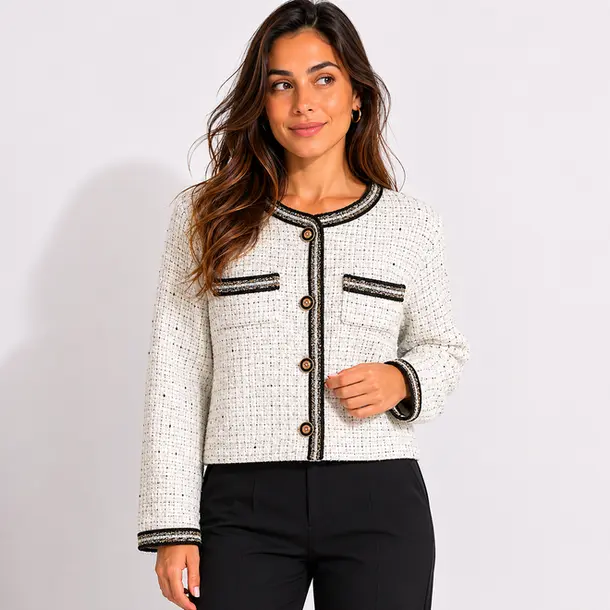 Casaco Feminino Tweed Clássico Elegante .LSE016 Off White