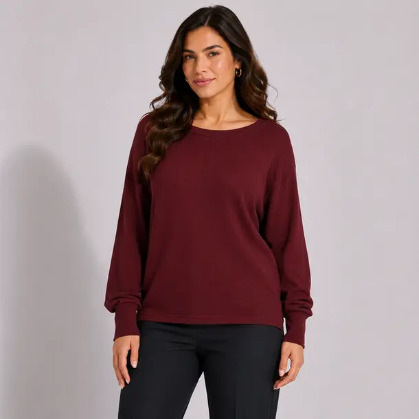 Suéter Feminino Plus Size Manga Longa Básico .MU4433 Bordo