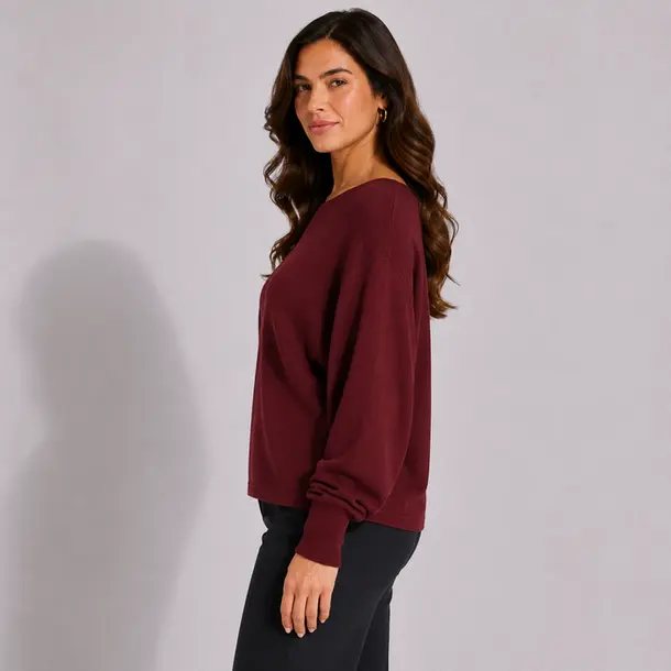 Suéter Feminino Plus Size Manga Longa Básico .MU4433 Bordo