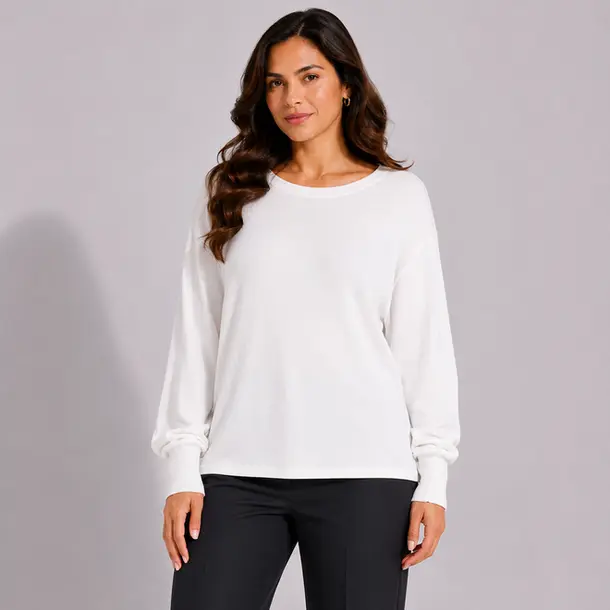 Suéter Feminino Plus Size Manga Longa Básico .MU4433 Branco