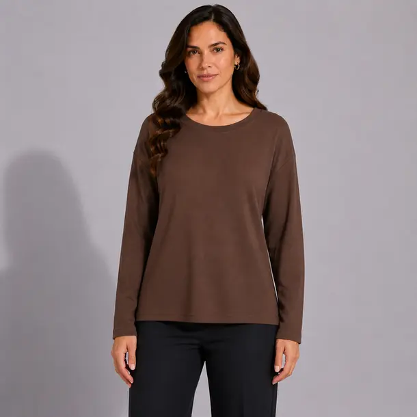 Suéter Feminino Plus Size Manga Longa Básico .MU4433 Marrom