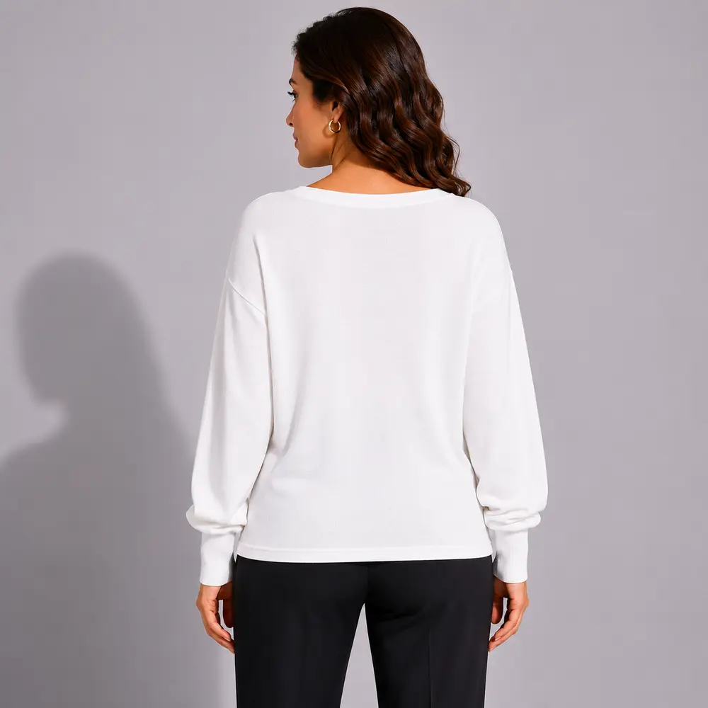 Suéter Feminino Plus Size Manga Longa Básico .MU4433