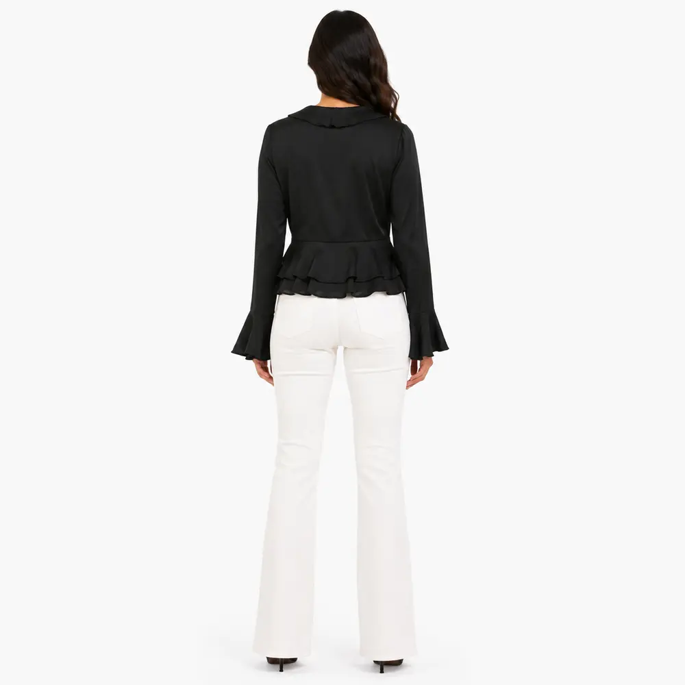 Blusa Feminina Crepe Manga Longa Com Babado .WS7135
