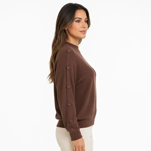 Suéter Feminino Tricô Mousse Gola Média .S1536B Marrom