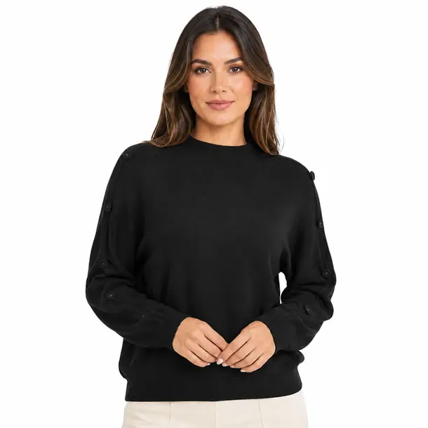 Suéter Feminino Tricô Mousse Gola Média .S1536B Preto
