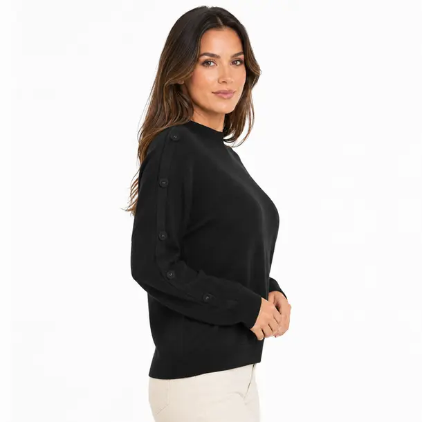 Suéter Feminino Tricô Mousse Gola Média .S1536B Preto