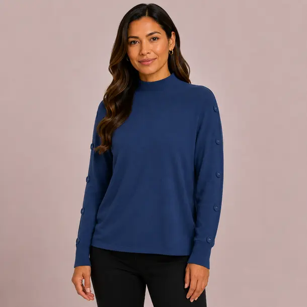 Suéter Feminino Tricô Mousse Gola Média .S1536B Azul