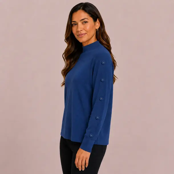Suéter Feminino Tricô Mousse Gola Média .S1536B Azul